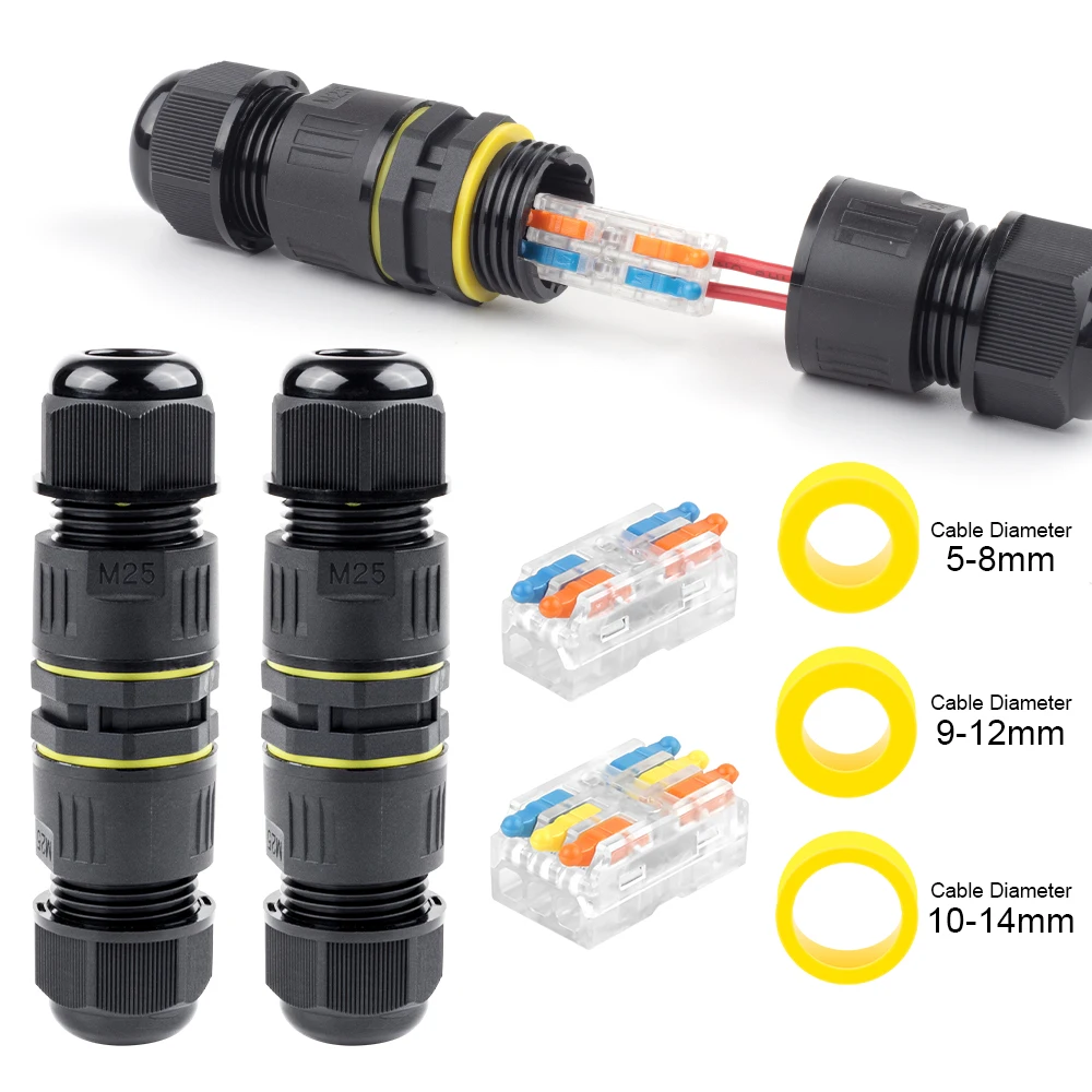 Scatola Di Giunzione Esterna Impermeabile IP68 - Set Da 2 Pezzi Per Cavi &Oslash;4-14mm