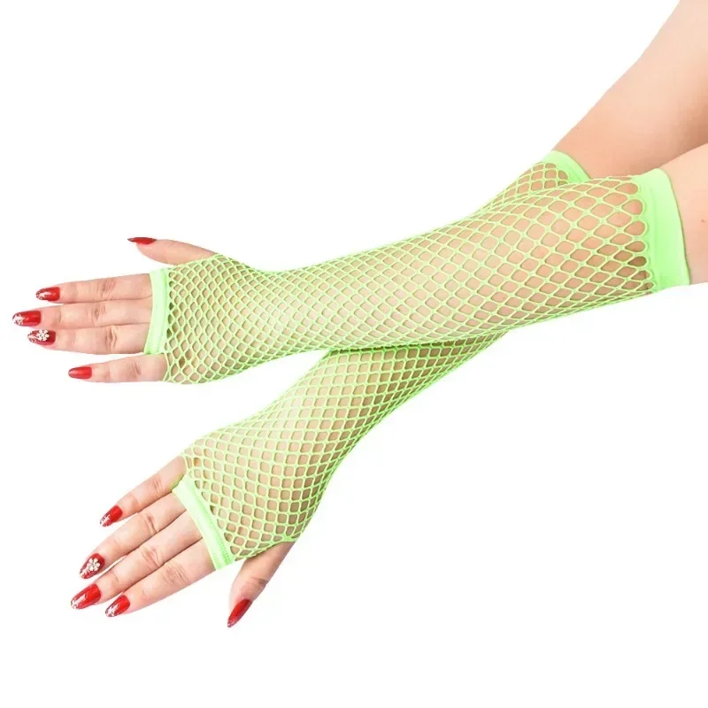 1pair Neon Fishnet Fingerless Long Gloves Leg Arm Cuff Party Wear Fancy Dress for Womens Sexy Girls Punk Goth Dance Mesh Gloves