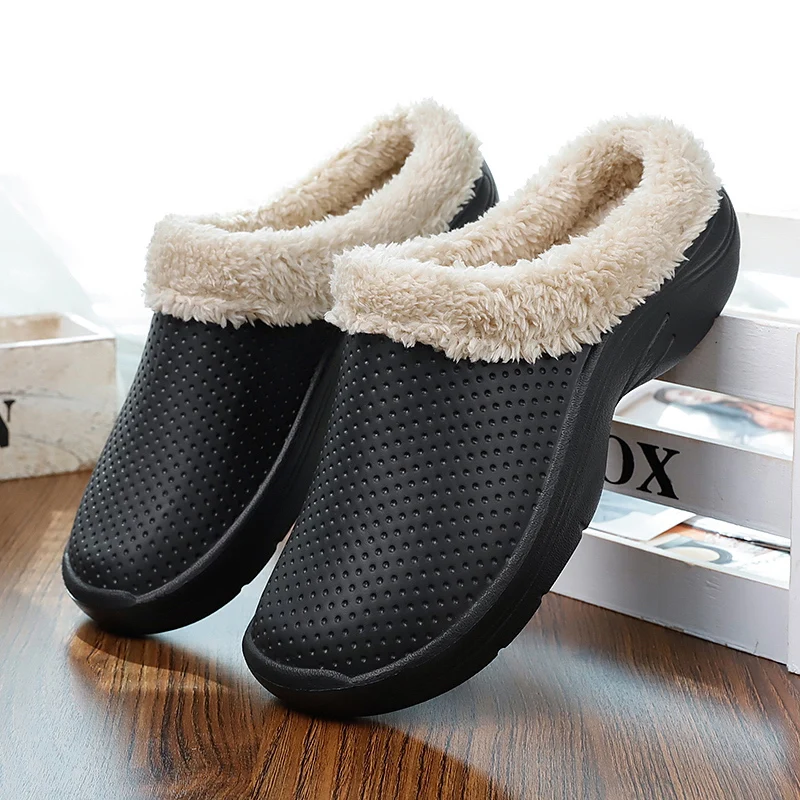 New Fuzzy House Slippers For Women Men Winter Waterproof Garden Shoes Soft Plush Slippers Outdoor Warm Furry Clogs Slide