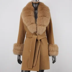 FURYOURSELF 2023 Fashion Winter Jacket Women Real Fur Coat Natural Wool Blends Cashmere Double Breasted Belt Overcoat Streetwear