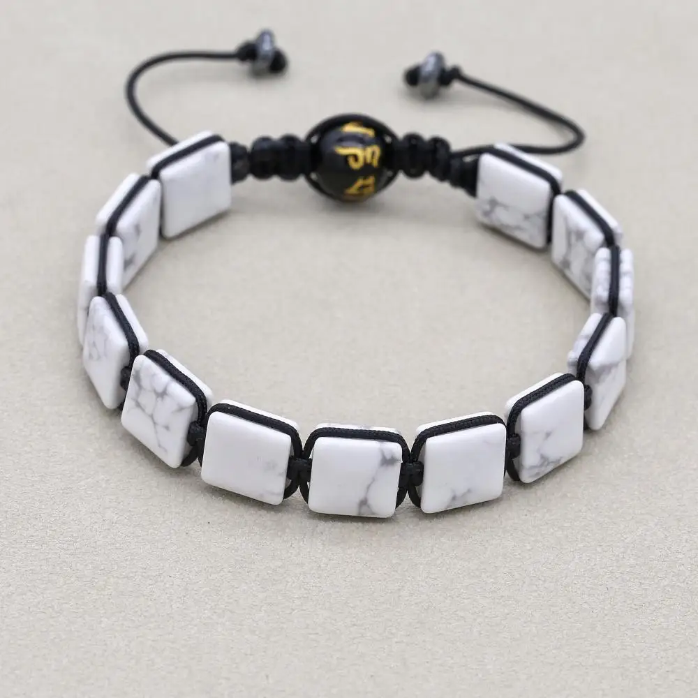 White Turquoise Stone Hematite Buddha Mantra Beads Handmade Braided Bracelets Yoga Healing Lucky Charm Bangles Couples Jewelry bangle bracelet beaded bracelet bead bracelet stone bracelet woven bracelets