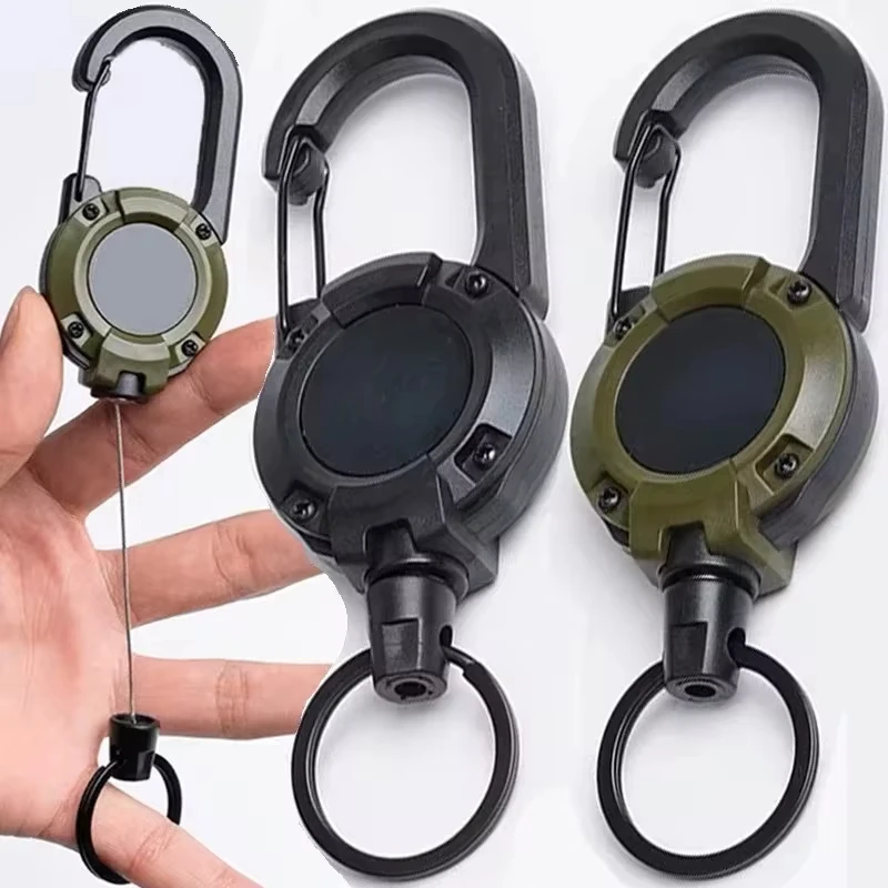 Retractable Keychain Heavy Duty Heavy Duty Pull Reel Carabiner Spring Key Ring Outdoor  Sports Tool Keychain