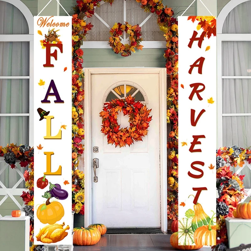 

Thanksgiving Couplet Pumpkin Porch Hanging Banner Harvest Festival Party Decoration Thanksgiving Wall Door Hanging Banner