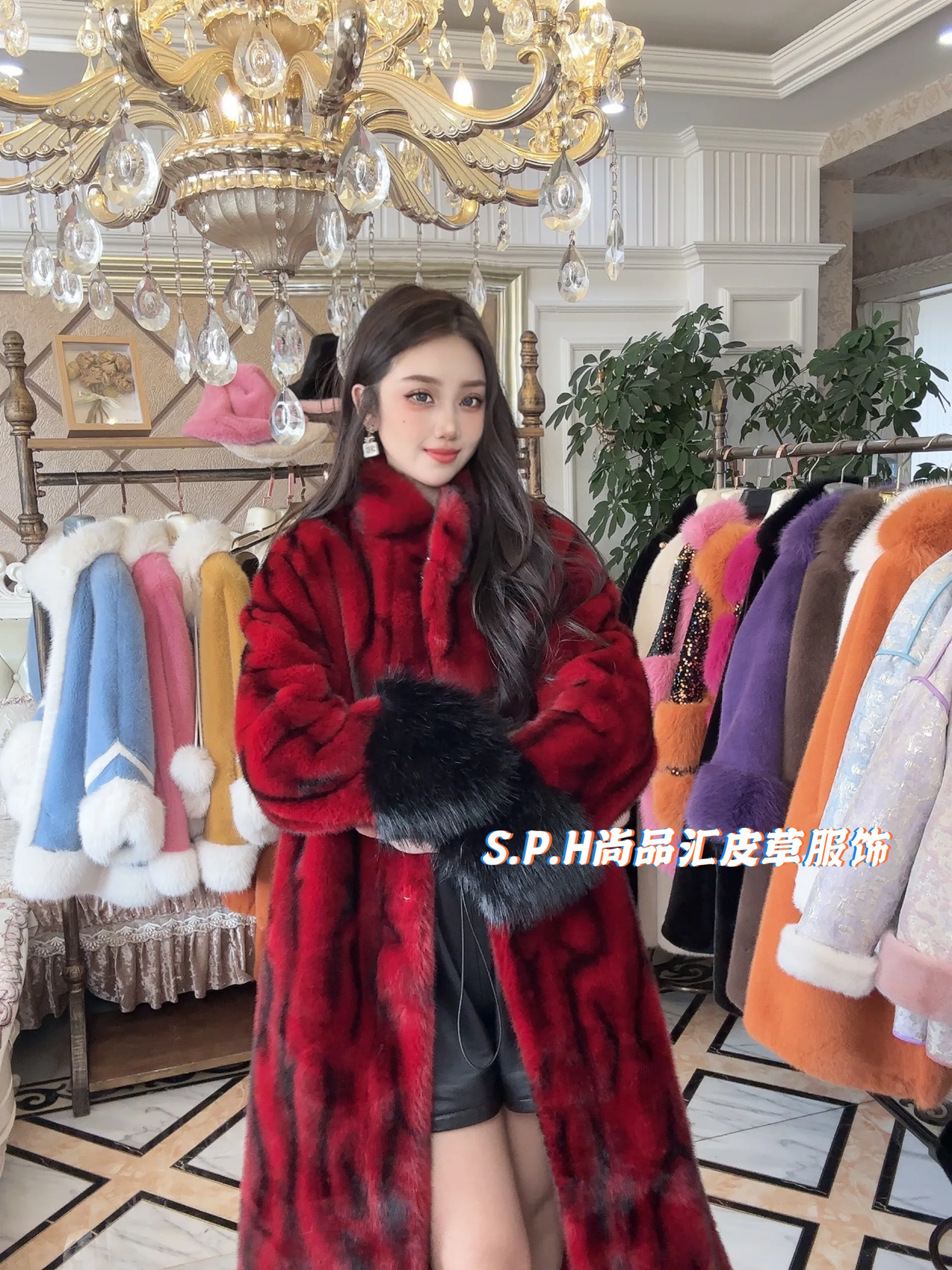 Thickened Water Ripple Marten Overcoats Women 2023 Winter New Stand Collar Long Sleeve Leather Fur Coat Faux Fur Coat Long