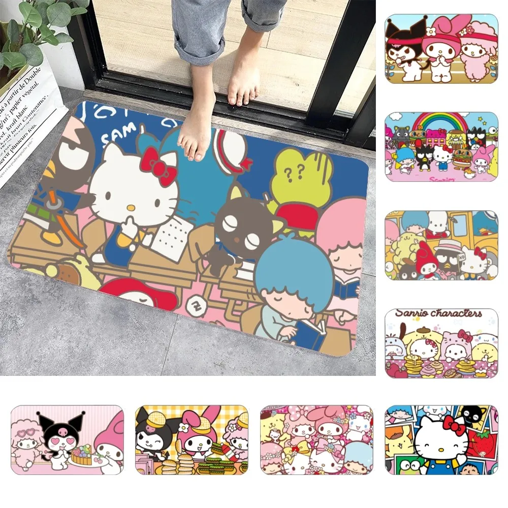 

Cute Cartoon S-Sanrio Floor Mat Graphic Printed Flannel Doormats For Bathroom Kitchen Entrance Carpet Home Decor