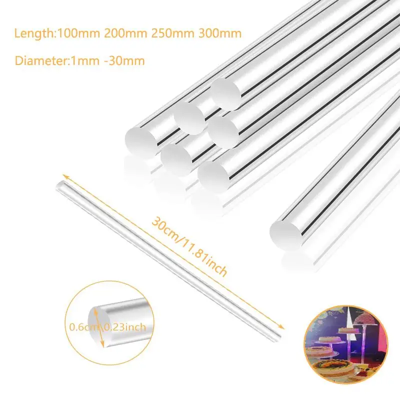 Plastic Clear Acrylic Square Rod Bar Round Rod Circular Bar 100/200/300mm  Length