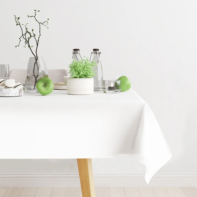 Description Picture 2 of itemRectangular Pure White Dining Table Cloth PE Tablecloth Solid Color Festival Hotel Banquet Wedding Birthday Party Table Decor