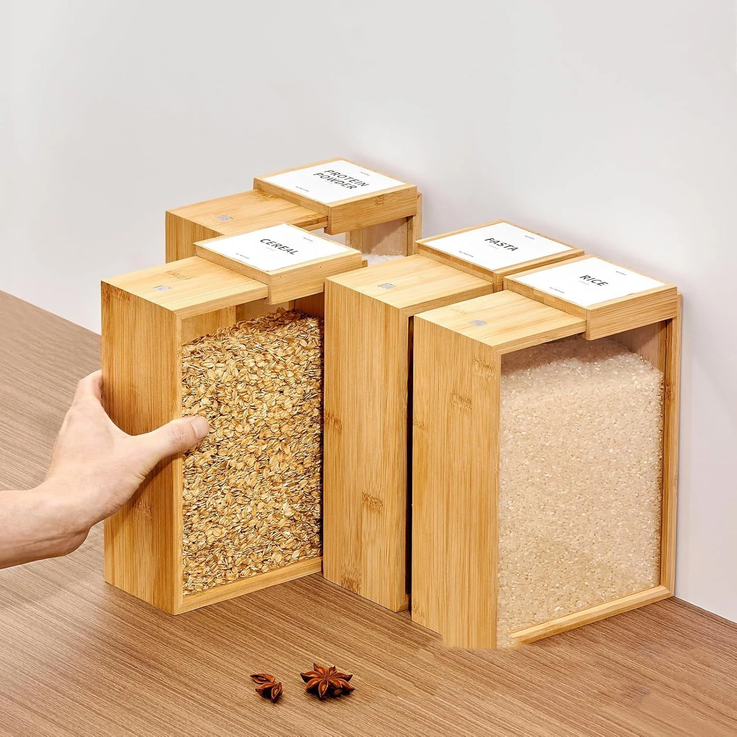 Magic Bamboo 2L Dry Food Dispenser - Airtight Cereal & Pantry Storage Container With Push Button