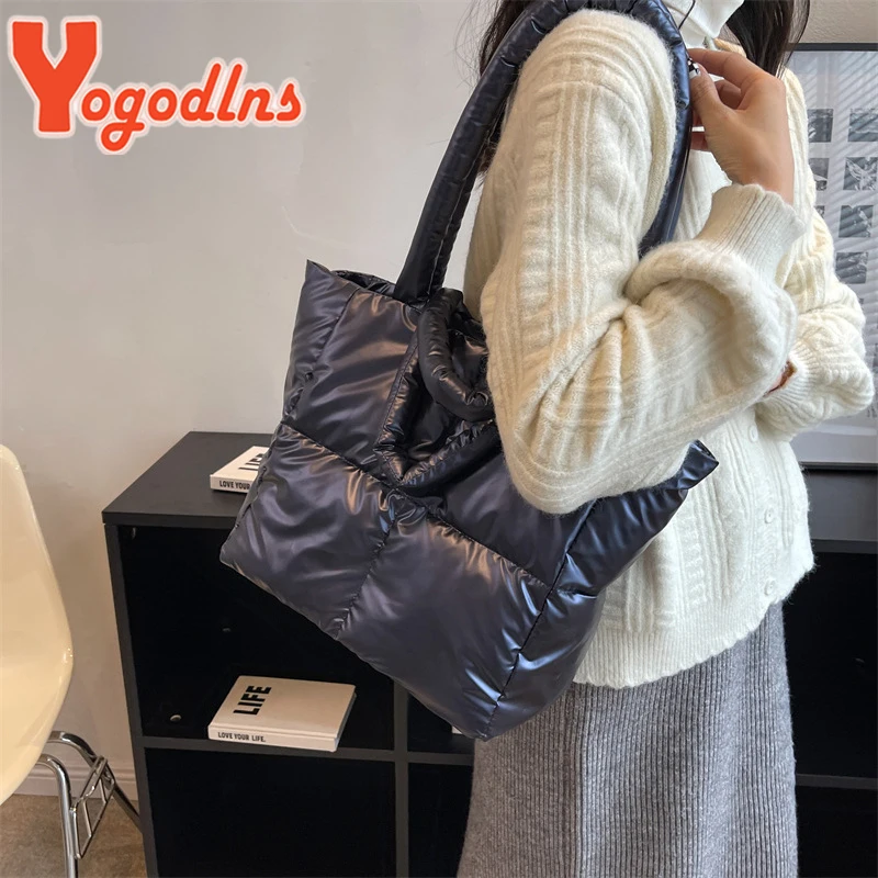 Yogodlns Large Capacity Underarm Bag Fashion Quilted Women Shoulder Bag Designer Space Padded Cotton Handbag Luxury Shopper Tote
