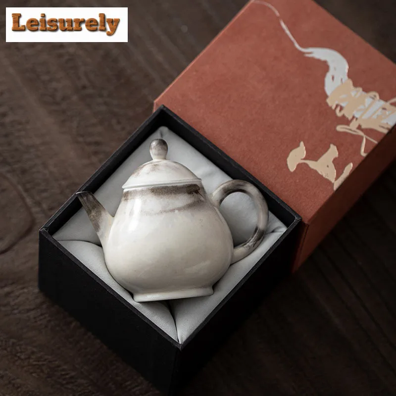 120ML Ink Painting Zhiye Roasting Ruyi Teapot Traditional Tea Infuser Pot Tea Brewing Kettle with Filter Tea Ceremony Decoration