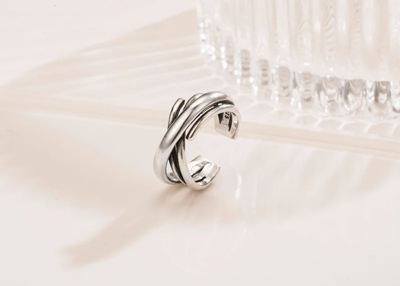 Neue Mode Hipster Multi-schicht Unregelmäßigen 925 Sterling Silber Schmuck Einfache Glatte Wicklung Persönlichkeit Öffnung Ringe R099 – Detail 1