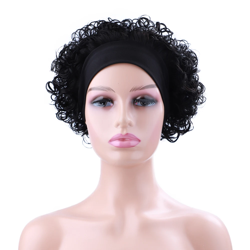 High Puff Afro Wigs Short Curly Headband Wig With Combs Inside Black Natural Organic Synthetic Hair For Women Daily Afro Wigs