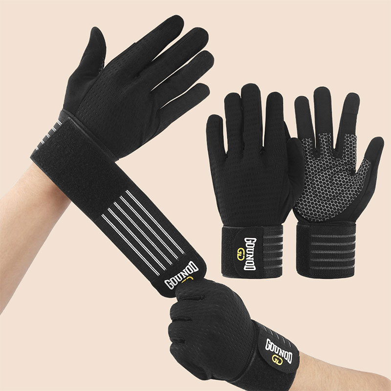 2PC Full-finger Fitness Gloves Sports Breathable Wristbands Wear-resistant Barbell Equipment Weightlifting Iron Sports Gloves