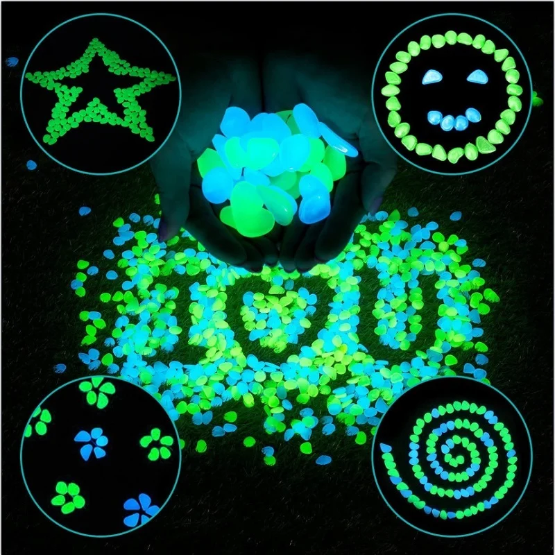 Glow in the Dark Garden Pebbles for Sidewalk Garden Terrace Lawn Patio Fish Tank Aquarium Decoration 50Pcs