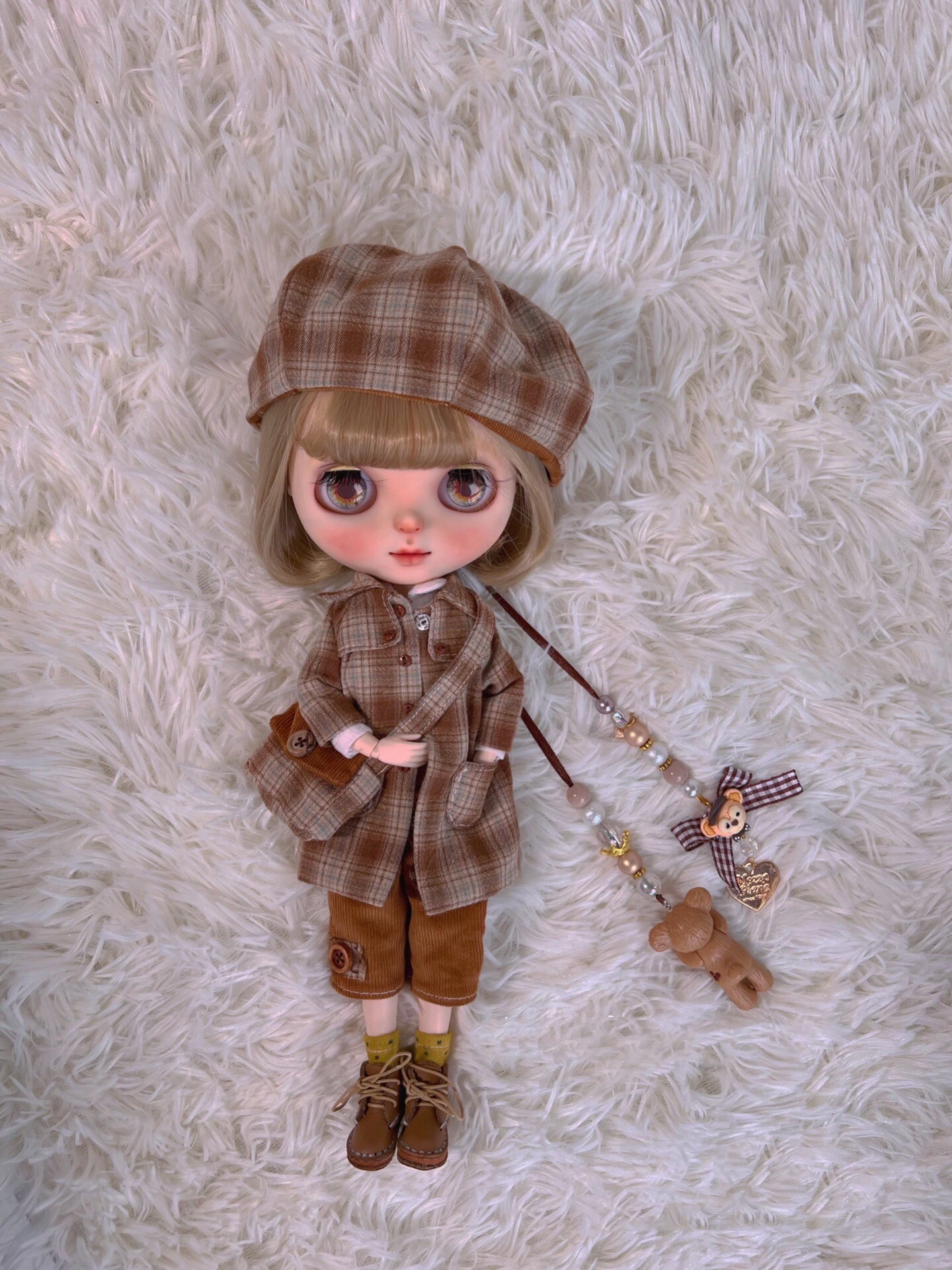 

BJD Blythe Clothes Coffee checked suit dress 1/6 30cm Dolls (Fit for Pullip,Ob24, Licca)