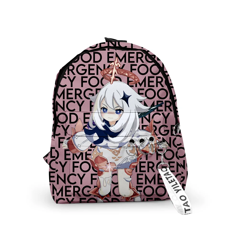 Popular Youthful Genshin Impact Paimon School Bags Notebook Backpacks 3D Print Oxford Waterproof Key Chain Small Travel Bags