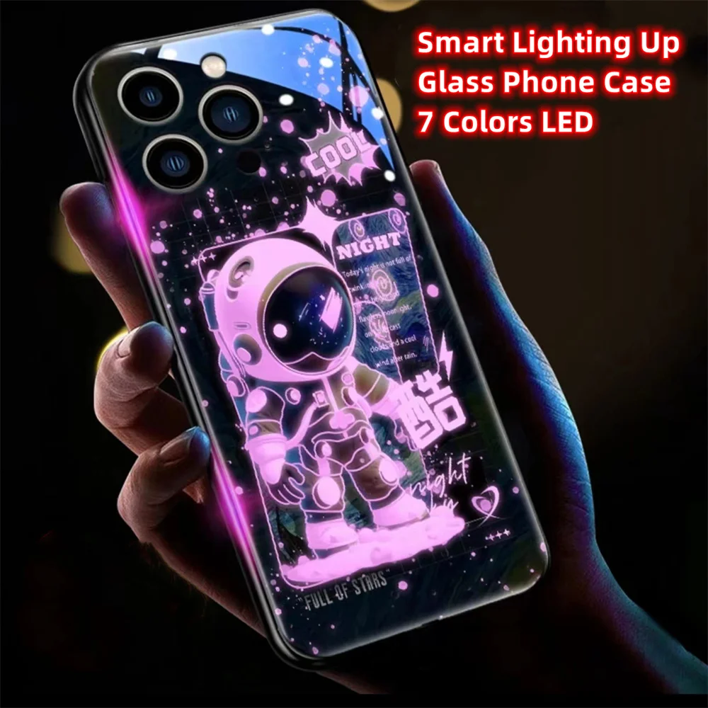 Glowing Astronaut Sound Music Control Led Light Phone Case For Samsung S24 S23 S22 S21 S20 FE Note 10 20 Plus Ultra A54 A14 A53