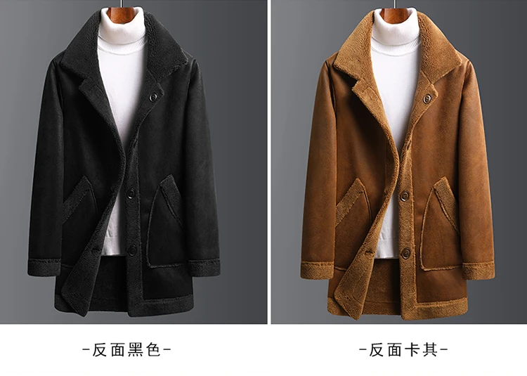 Description Picture 6 of item2023 High quality fashion with handsome medium long fur one double-sided coat Lamb wool wool trimmed woolen coat  Polyester