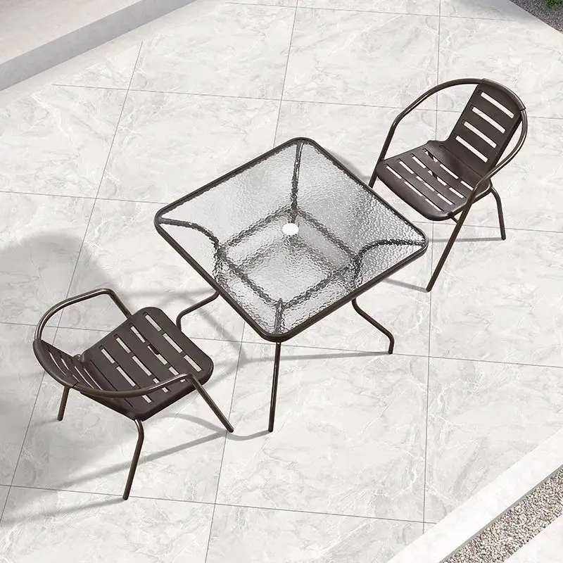 Outdoor Table And Chair Combination With Umbrella Patio Casual Tea Shop Outdoor Garden Iron Small Balcony Table And Chair Set
