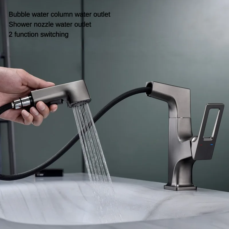

Pull Lifting Rotation Bathroom Faucets Basin Sink Mixer Tap Multifunctional Hot Cold Water Stream Sprayer Washbasin Faucet
