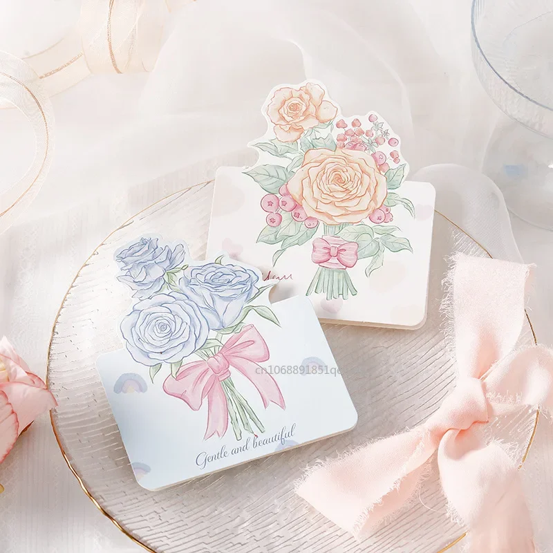10pcs Bouquet Greeting Card Bow Valentine's Day Christmas Blessing Thank You Gift Message Card for Wedding Bithday Greeting Card