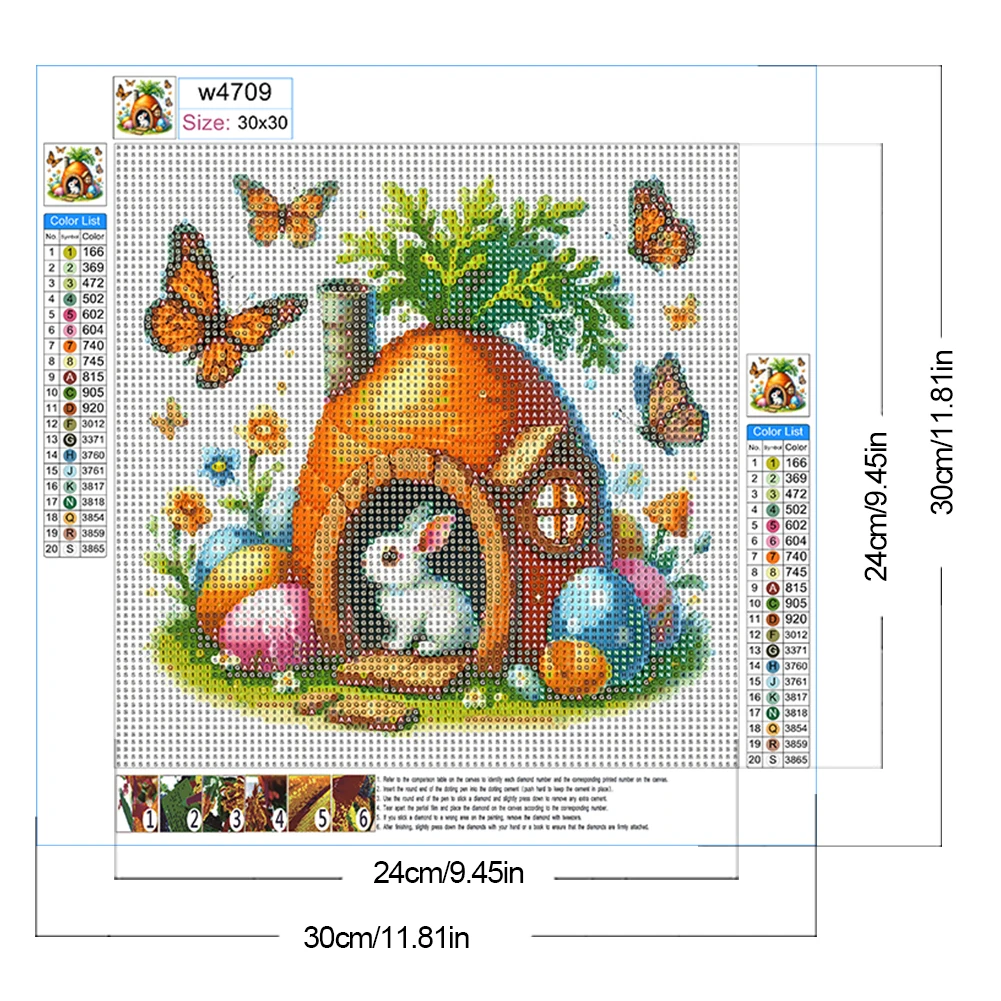 풀 라운드 드릴 다이아몬드 페인팅 부활절 키트, 5D DIY 홈 장식 아트 공예, 30x30cm