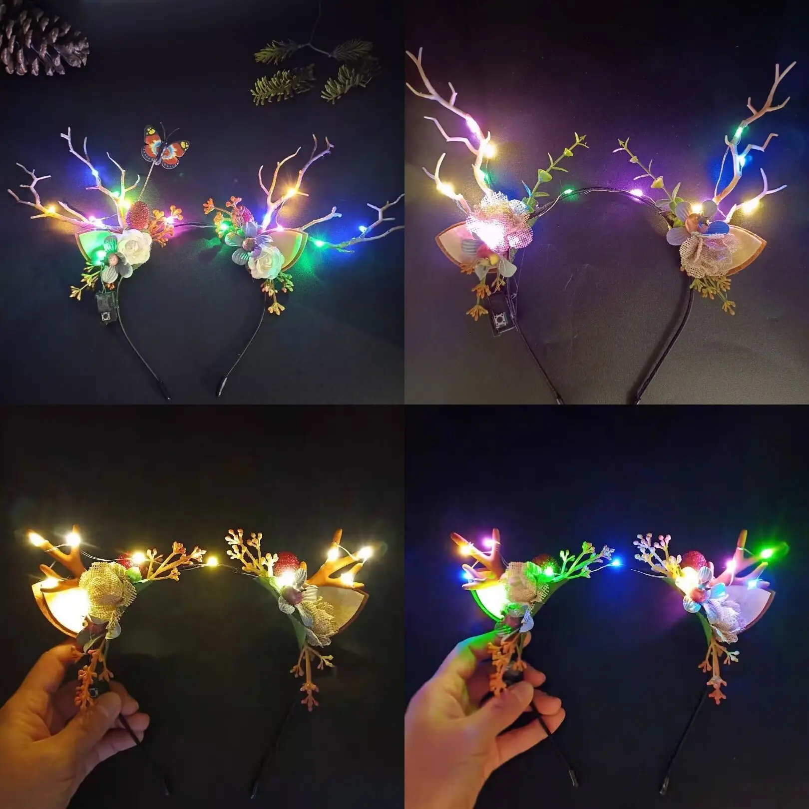 Elk Pulp Antlers Headwear, Christmas Headband, LED Light Headdress, Hair Band, Party Performance Props, Hair Accessories