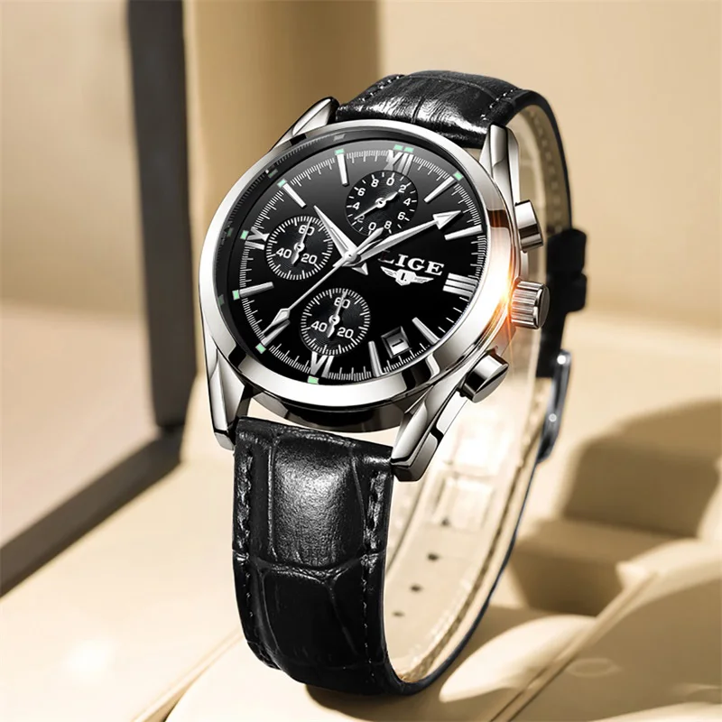 2023 New Men Watches Brand Luxury Leather Strap Waterproof Sport Quartz Chronograph Military Watch Men Clock Relogio Masculino