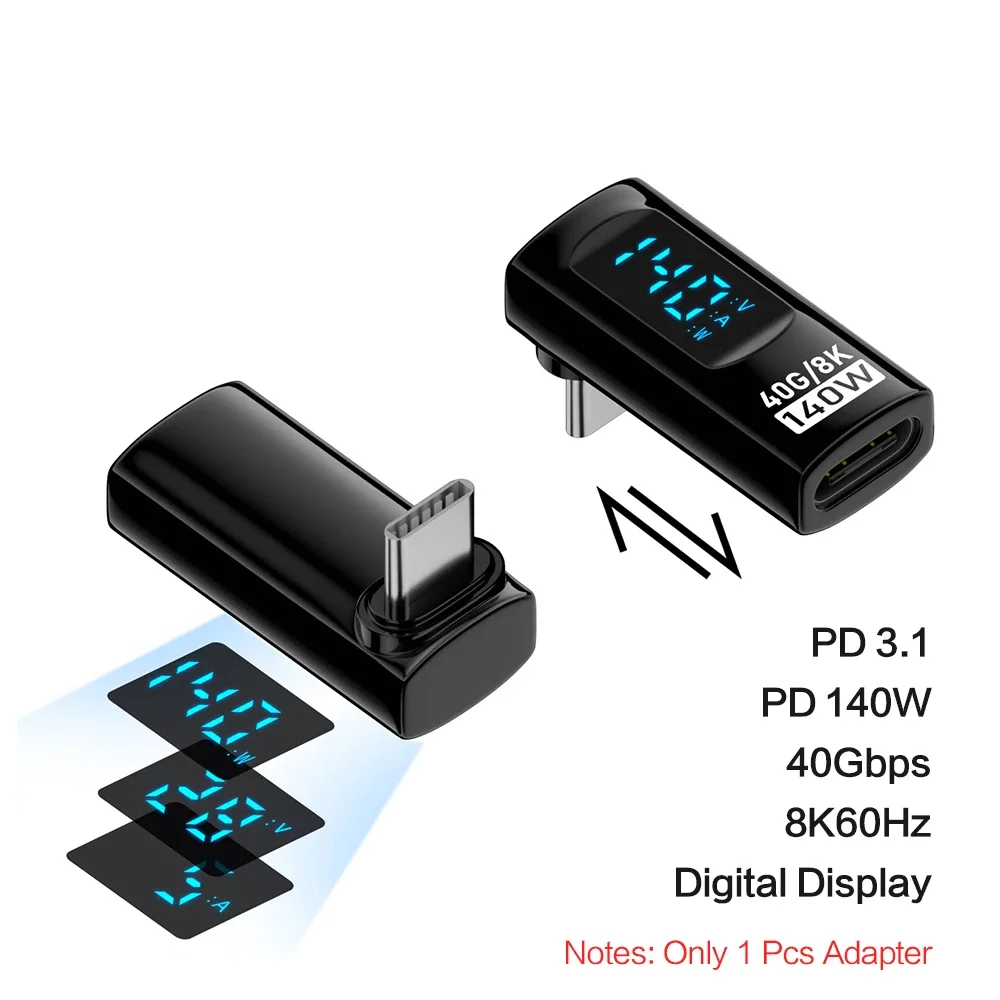 Right Angle U-Shaped USB C Adapter - 40Gbps Data Transfer, 140W Power Delivery, USB4.0, 8K Video Support