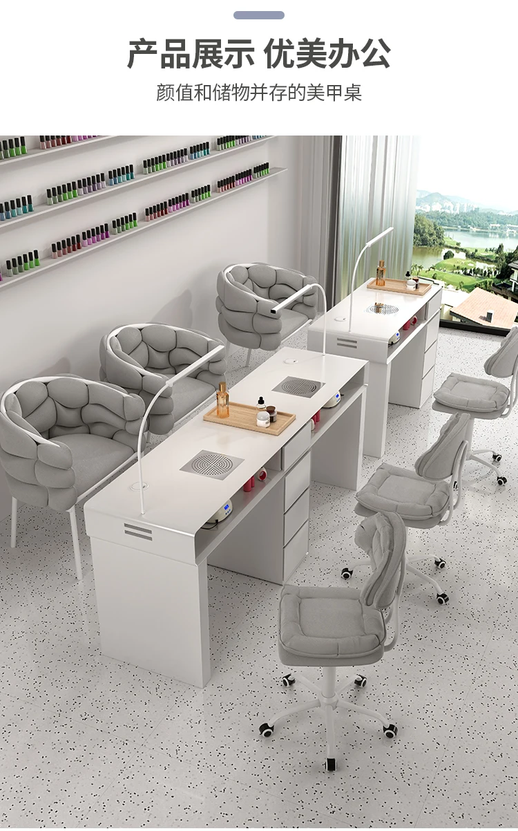 Luxury Classic Nail Table With Light Modern Marble Top Nordic Nail Desk European Aesthetic Table Manucure Nail Salon Furniture