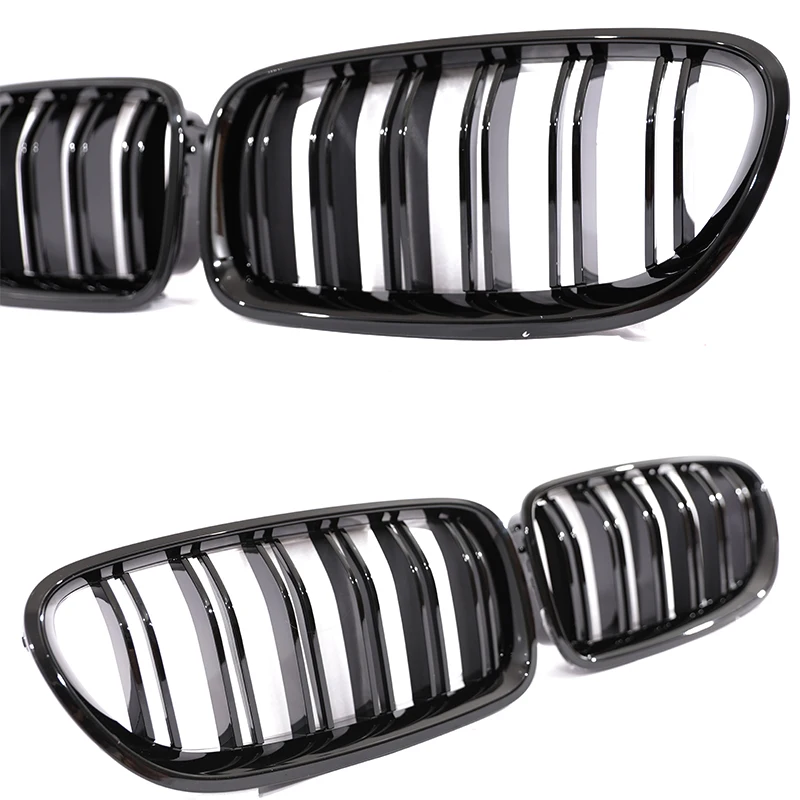 Glossy Black Double Slat Front Racing Grill Grille