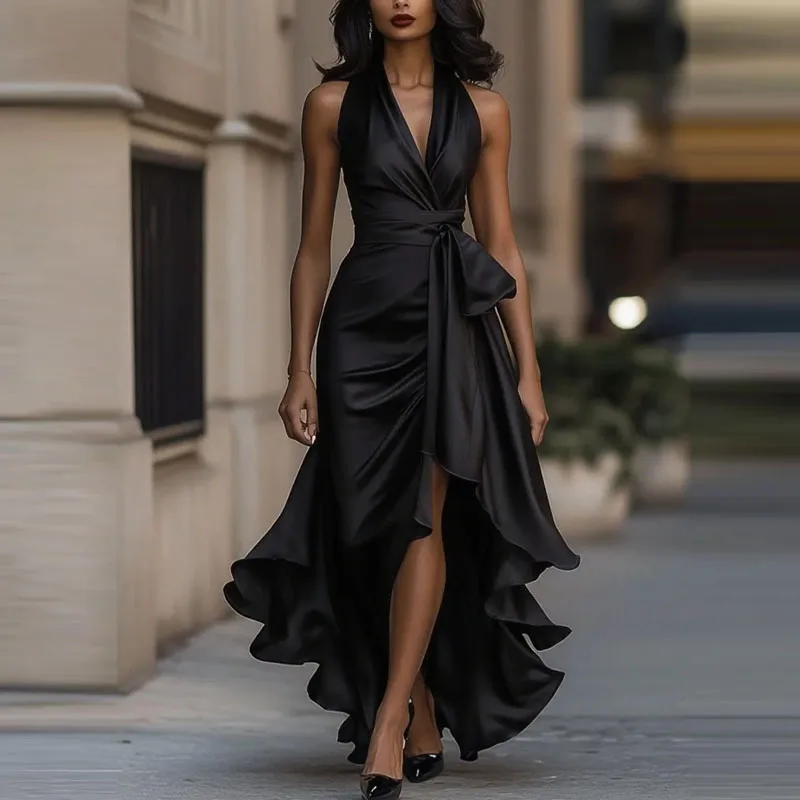 فستان ساتان أوف وايت بقصة لف