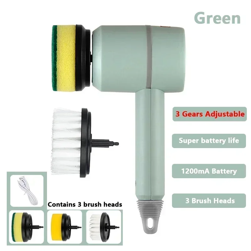 Dishwashing Brush Electric Cleaning Brush, Automatic Wireless USB Rechargeable Kitchen Bathtub Tile Cleaning Brushes with 3Heads
