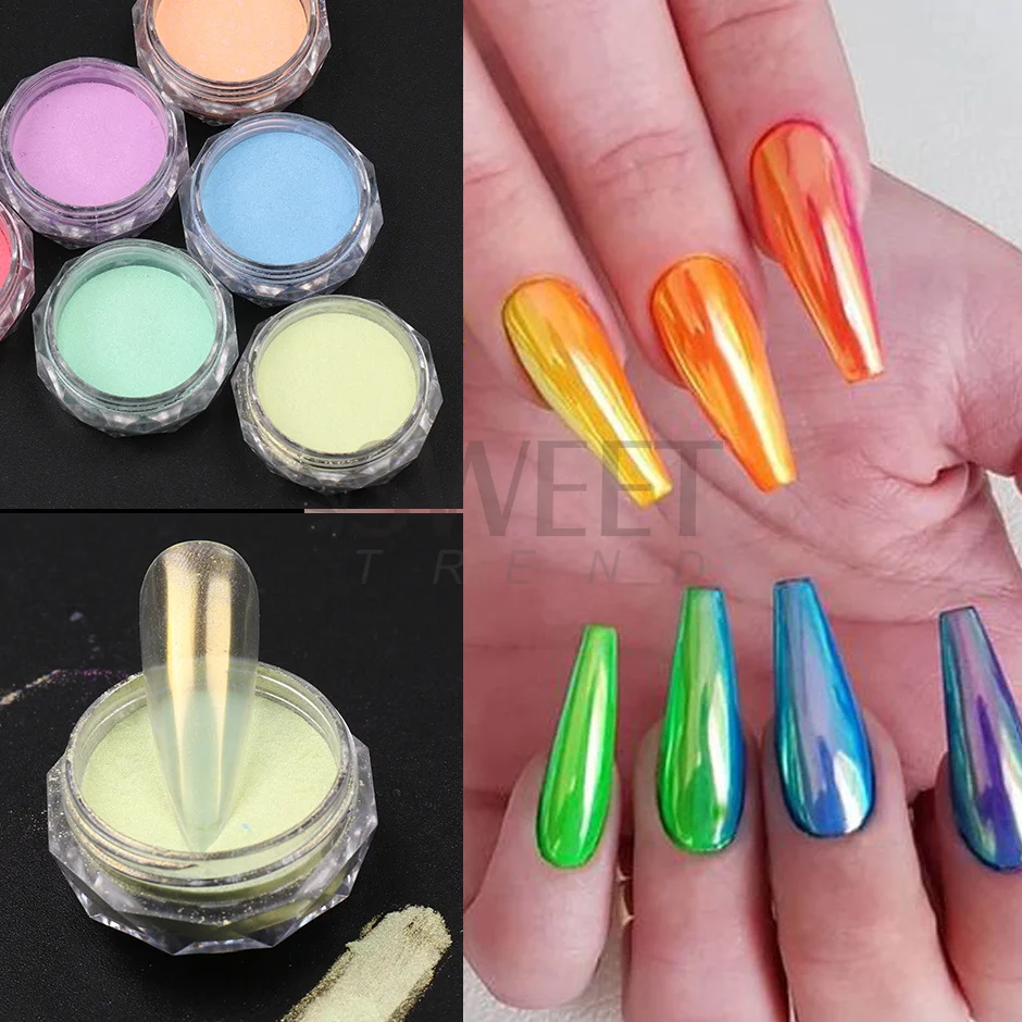 Colorful Aurora Mirror Effect Nail Powder Fairy Fine Mermaid Pigment Shimmer Rubbing Dust Pearl Chrome Manicure Decor Supply SAM