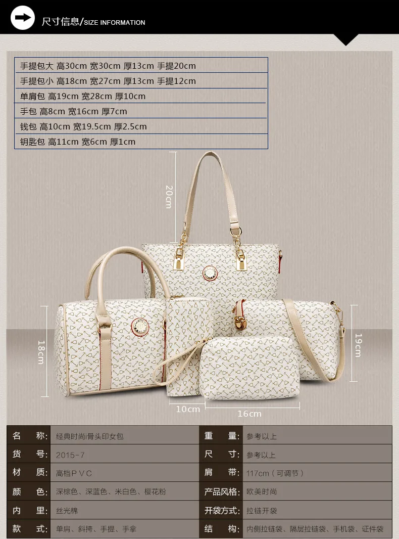 Fashion Mother Bag Five Pieces Set Ladies Commuter Crossbody Girls Simple Handbag Card Purse Wallet Shoulder Bag Cosmetic Bag