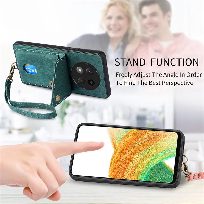 Luxury Leather Lanyard Magnetic Wallet Phone Case with Stand and Card Slot