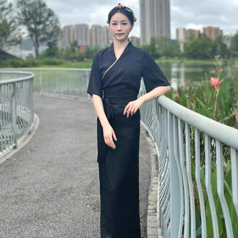 Tibet Dress Chinese Women'S Tibetan Style Trumpet Short Sleeved Tibetan Clothing Summer Dress For Women AA6679