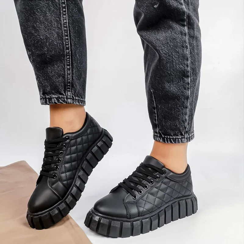 Woman Vulcanized Shoes Fashion Sneakers Lace-up Casual Platform  Flat Shoes Female Flats Ladies Casual Loafers New Promotion