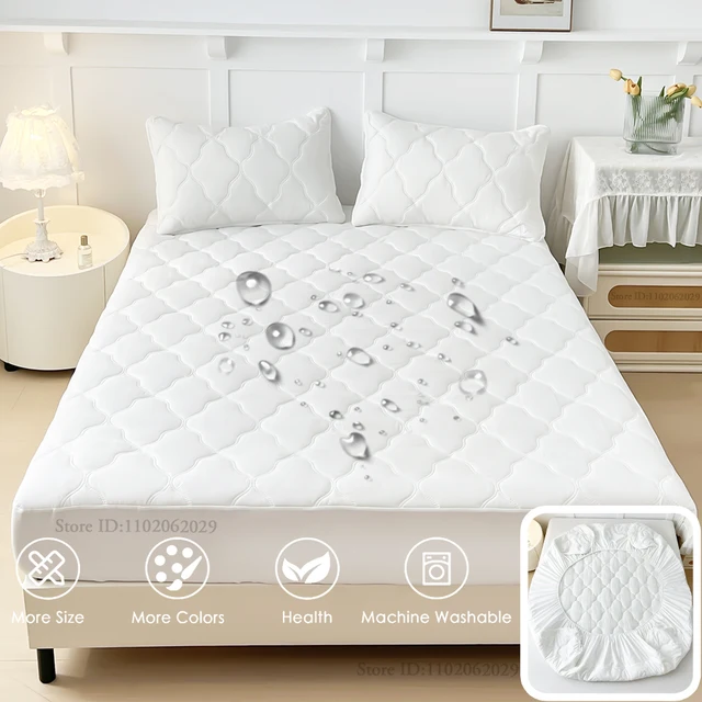 Bedspreads Cover Fitted Bed Sheets Waterproof Mattress Coverlets Elastic Band Protector Pads for Single/Double/King/Queen Bed 2