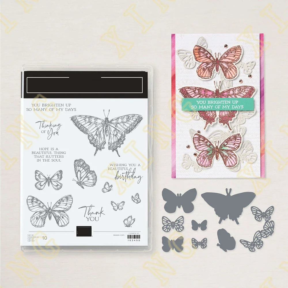 

Clear Stamps and Metal Cutting Dies Sets for DIY Craft Making Greeting Card Scrapbooking Decoration Sketched Butterflies