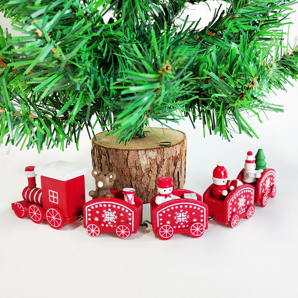 Christmas Wooden Train Ornament Christmas Train Car Gift for Kids Decoration Navidad Home Desk Decor New Year