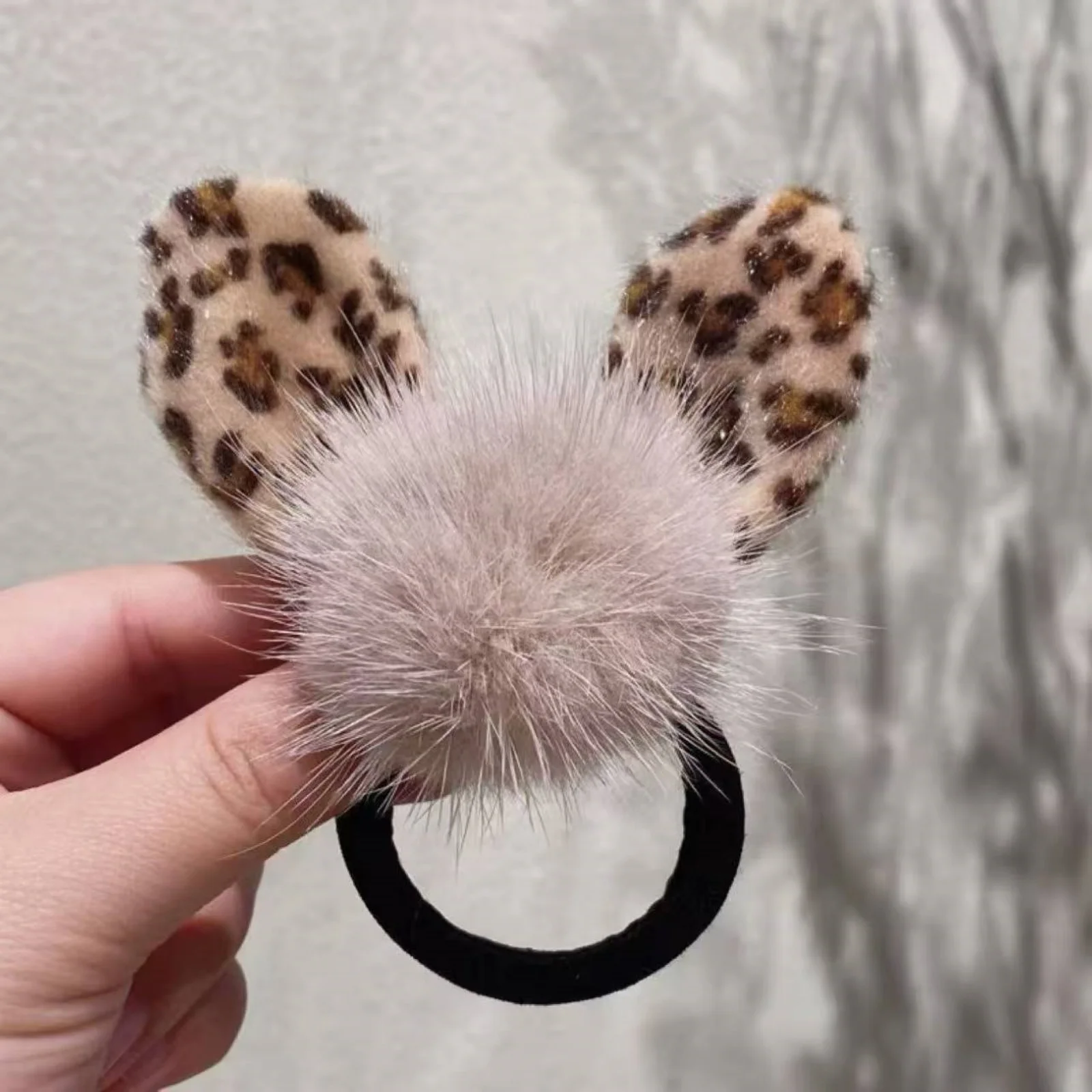 1PC Cute Fuzzy Animal Ear Scrunchies Set, Leopard & Bunny Ear Hair Ties, Soft Fluffy Hair Accessories For Women