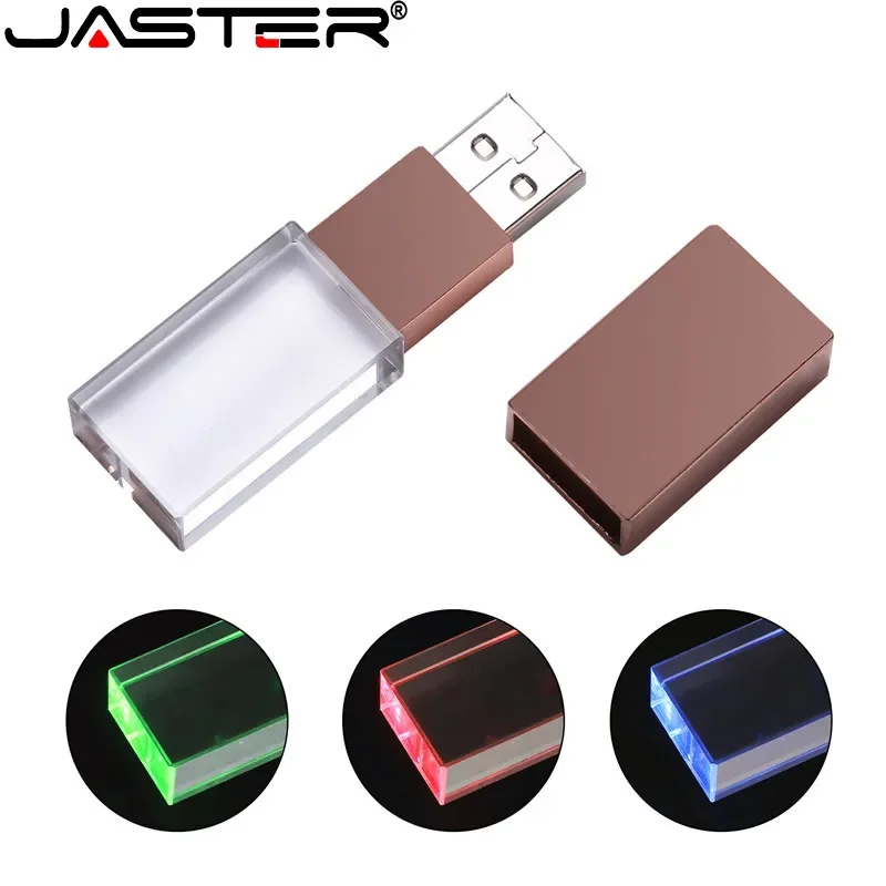 Jaster-crystal Usb Flash Drives Memory Stick Pen Drive Led Azul Gravação a Laser 3d Presentes de Casamento Criativos Disco u 32gb 64gb 128gb - Imagem 3