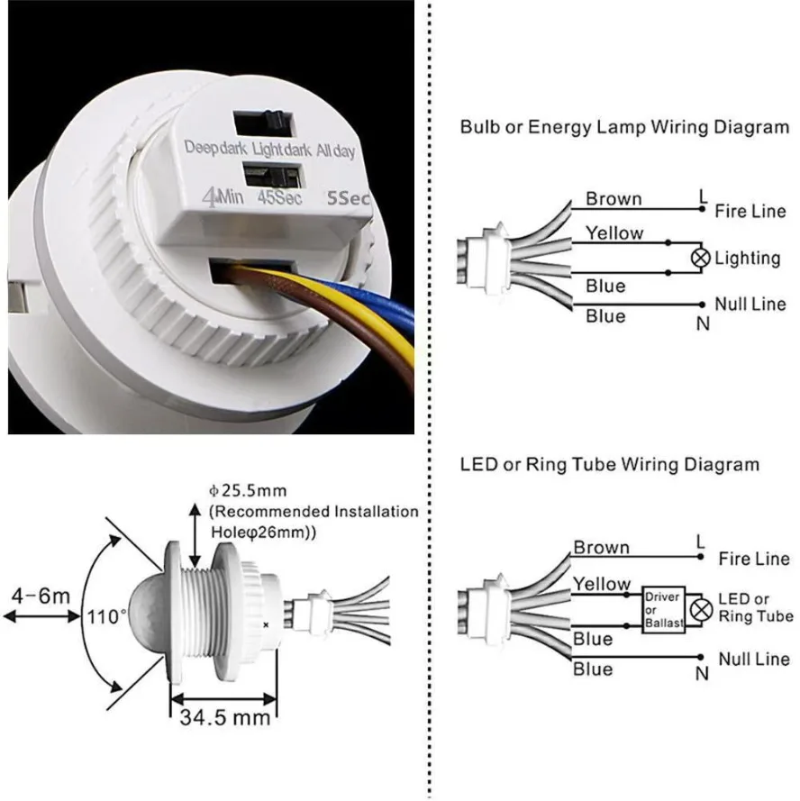 Motion Sensor PIR Motion Sensor PIR Sensor Switch Motion Sensor Switch Double Adjustable Delay PIR Sensor Detector Smart Switch LED 110V AC220V