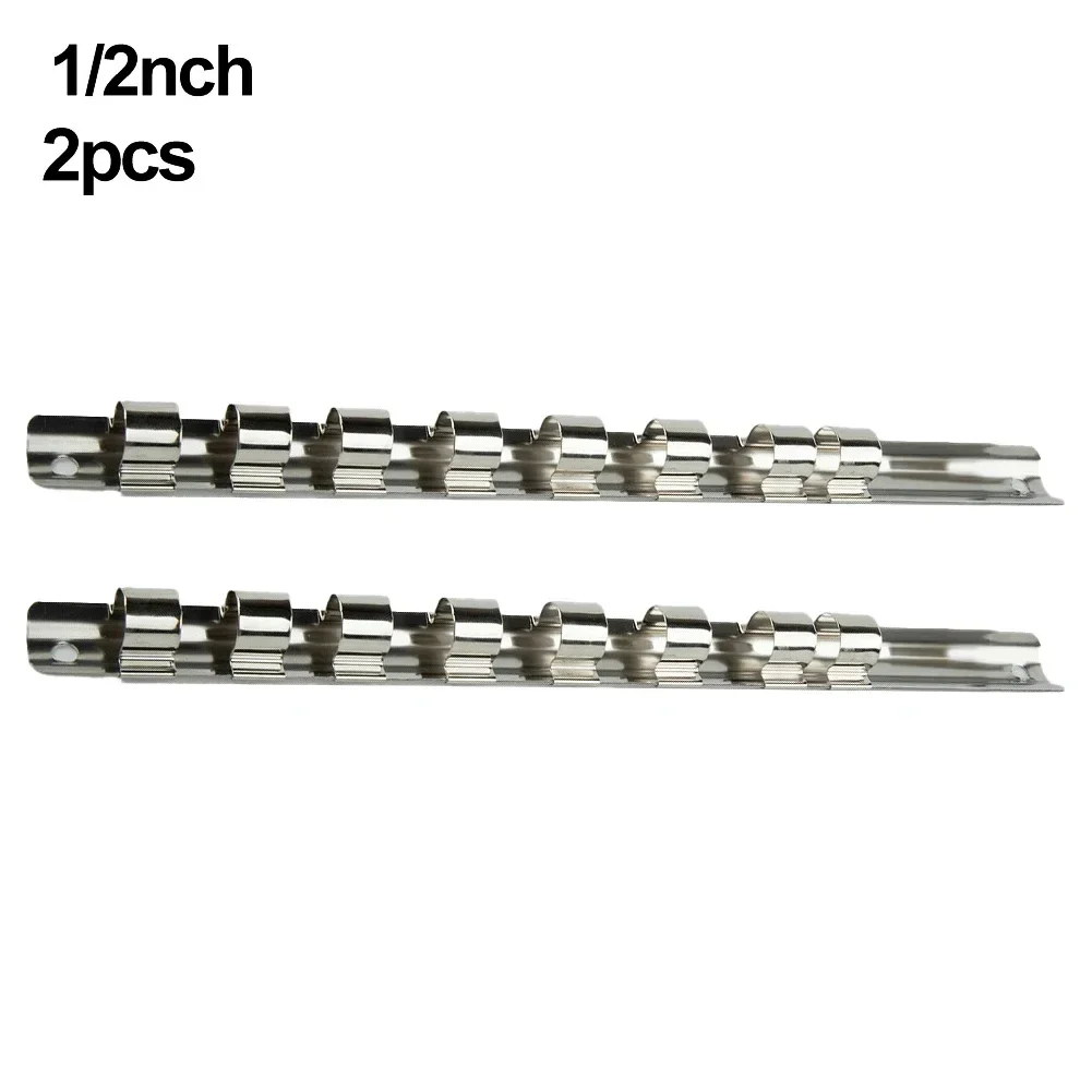 Socket Rack Holder Socket Organizer  1/4 3/8 1/2 Inch With 8 Clips On Rail Tool Socket Clip Rail Holder Socket Organizer Tools 2