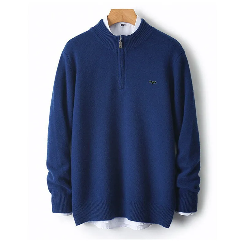 Cashmere Sweater Thicked Fit Men's Half Height Zipper Stand Neck Pullover Knitted Coat Winter Wool Sweater Plus Size 4XL 4