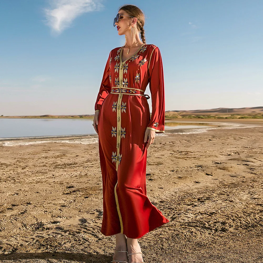 Ramadan Eid Dress Mubarak Orange Abaya Dubai Turkey Islamic Arabic Muslim Long Dresses Party Clothes For Prom Robe Femme 2023