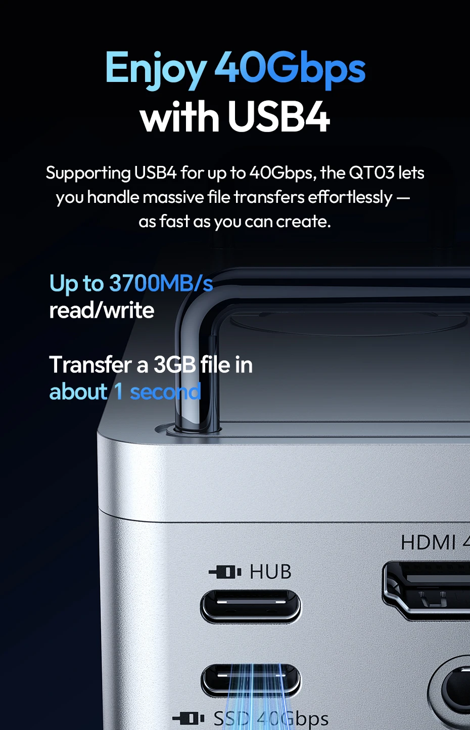  QT03 Docking Station with SSD Enclosure 2-in-1 Minimalist Setup for Storage Ch