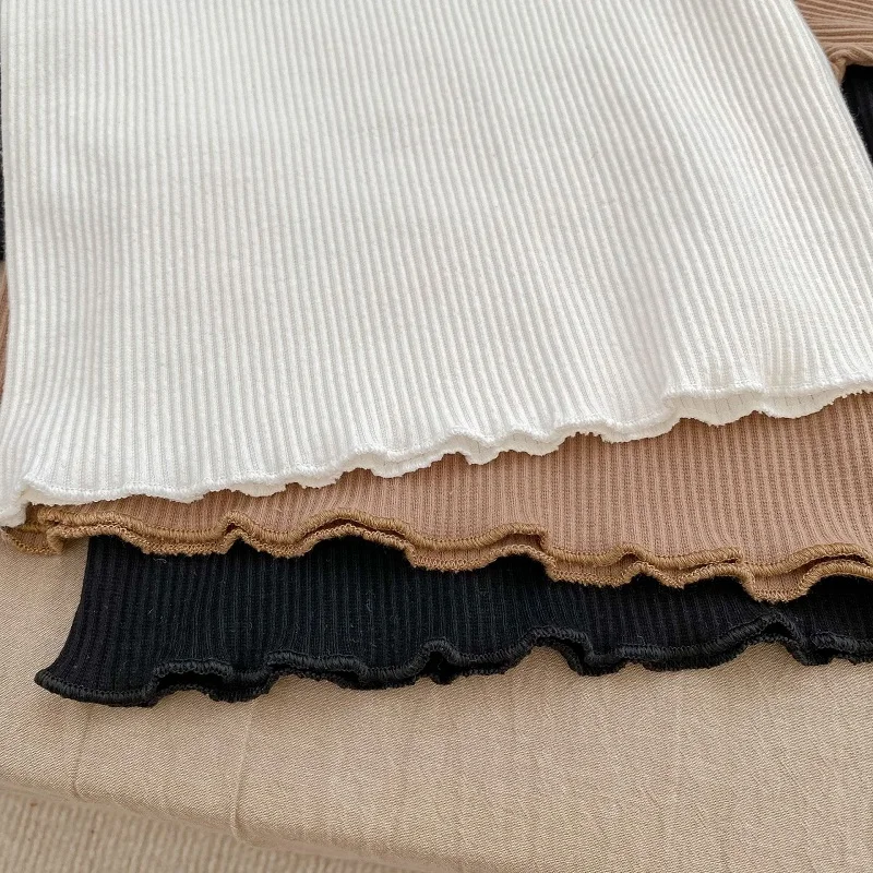 Autumn Baby T-shirt 0-3Years Kids Girl Solid Color Ribbed Cotton