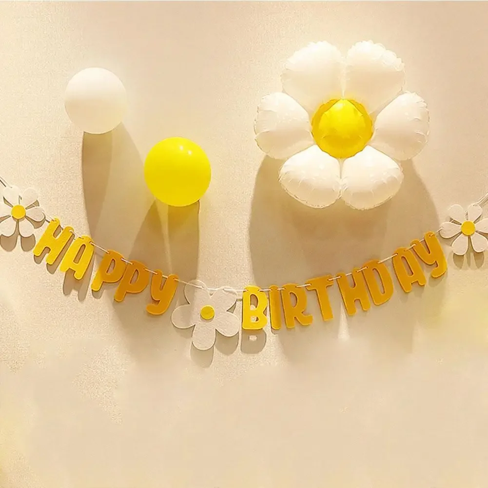Baby Shower Daisy Happy Birthday Banner White Flower Birthday Sign Garland Decoration Happy Daisy Flag Yellow birthday banner party decorations